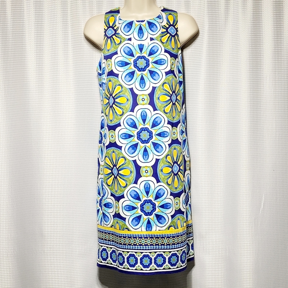London Times Cotton Sateen Floral Sleeveless Stretch Shift Dress Women's (12)